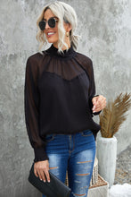 Load image into Gallery viewer, Frill Neck Spliced Mesh Blouse
