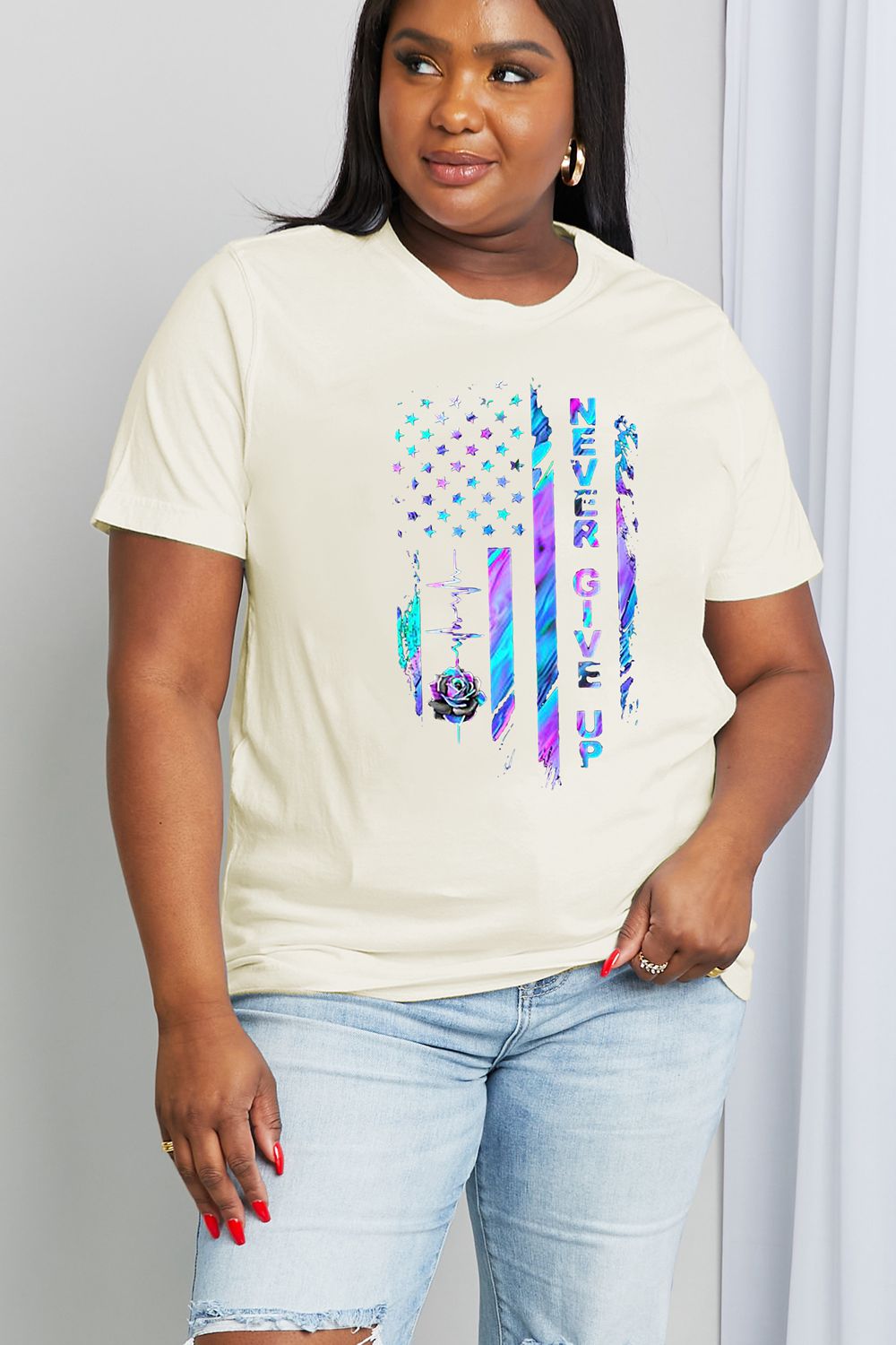 Simply Love Full Size NEVER GIVE UP Graphic Cotton Tee