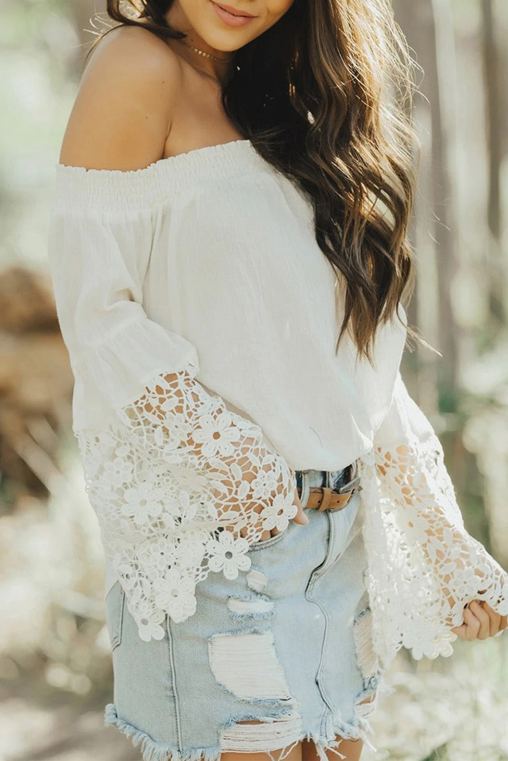 Off Shoulder Crochet Hem Top