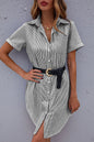 Striped Button Front Mini Shirt Dress（Belt Not Included)