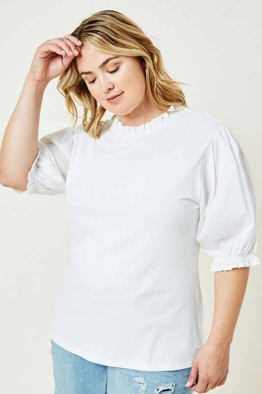 Plus Size Ribbed Puff Sleeve Top