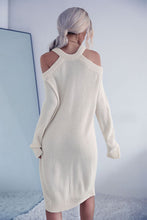 Load image into Gallery viewer, Cold Shoulder Rib-Knit Sweater Dress (Belt Not Included)
