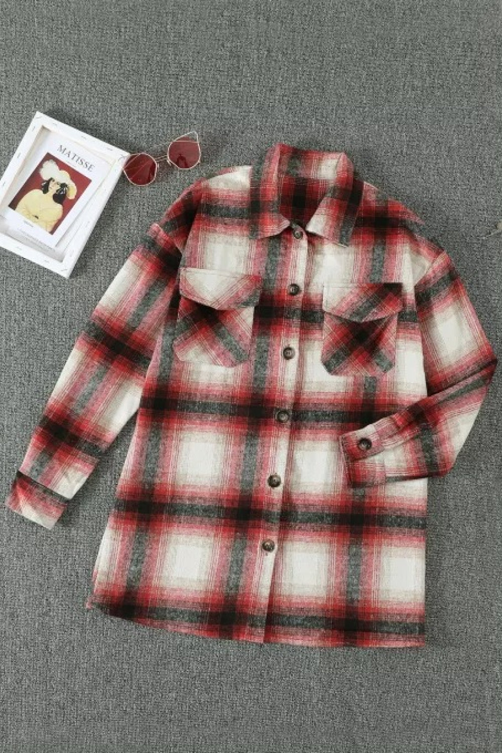 Plaid Pocket Button Shirt Jacket