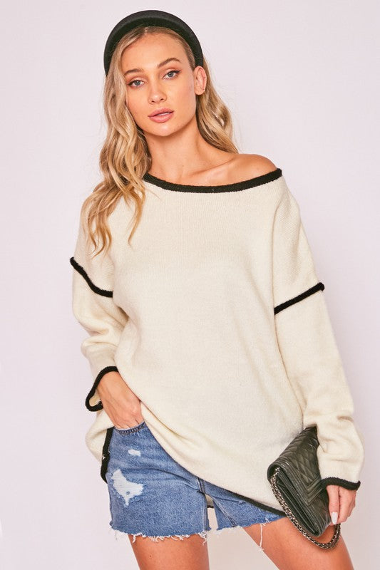 Vine & Love Boat Neck Soft Touch Sweater Top
