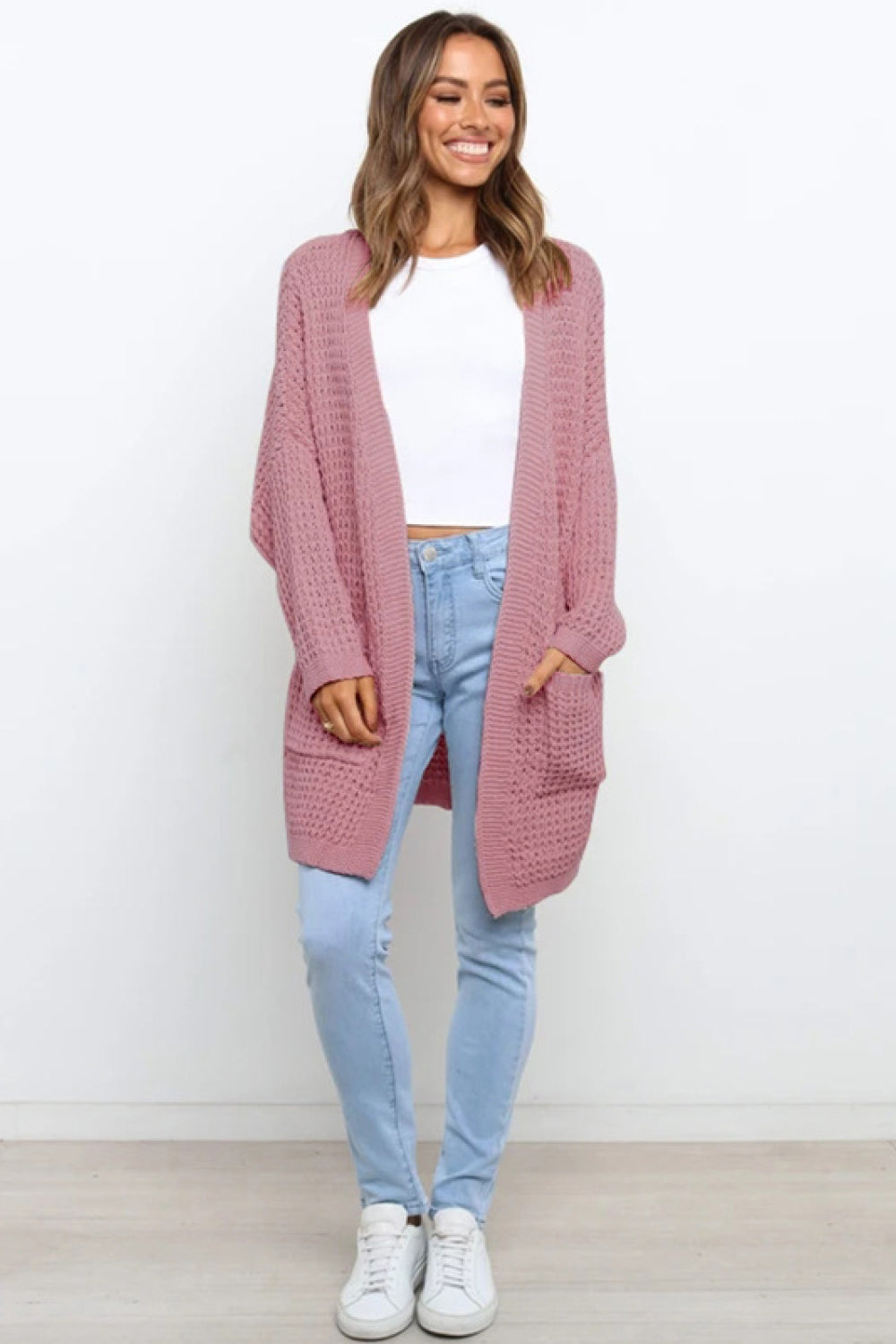 Open Front Pocket Chunky Knit Cardigan