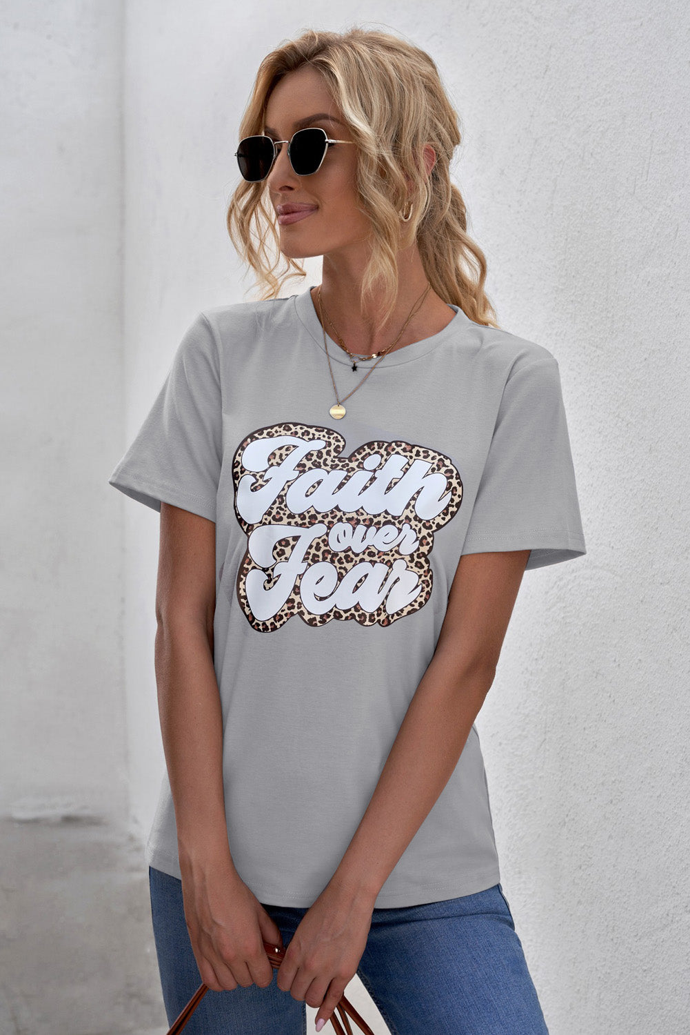 FAITH OVER FEAR Graphic Round Neck Tee