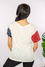 Load image into Gallery viewer, BiBi Patriotic Peace Sign Sequin Graphic Tee
