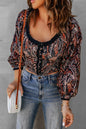 Printed Buttoned Balloon Sleeve Cropped Blouse