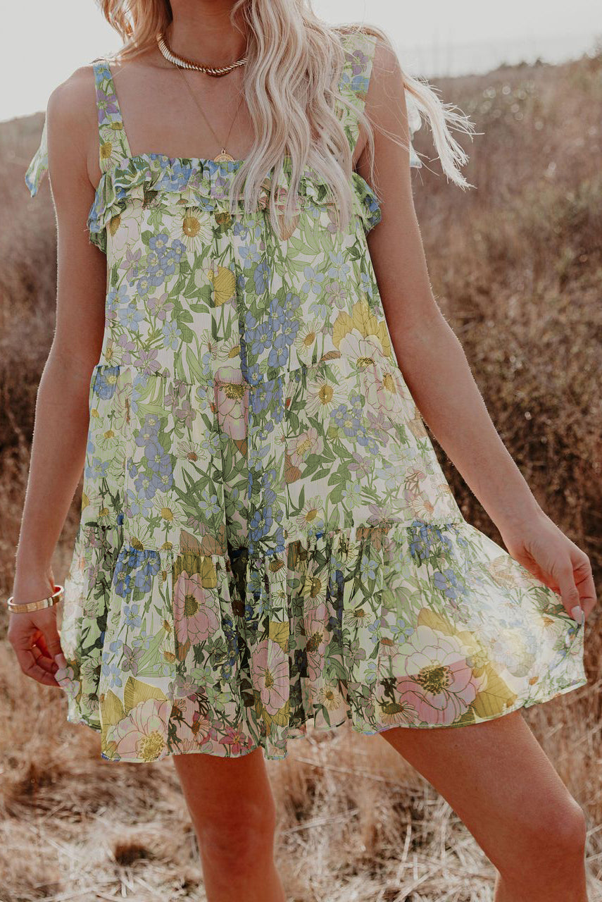 Multicolor Floral Chiffon Tie Dress