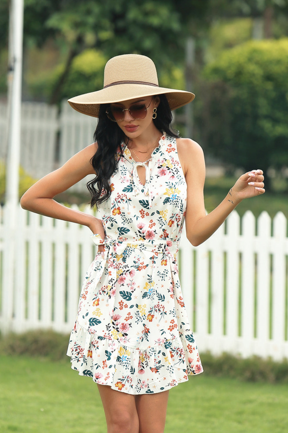 Full Size Range Floral Sleeveless Dress