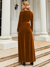 Load image into Gallery viewer, Tie Front Round Neck Long Sleeve Maxi Dress
