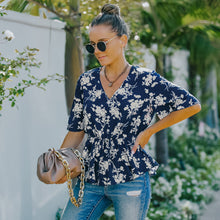 Load image into Gallery viewer, Floral V-Neck Peplum Blouse
