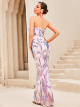 Load image into Gallery viewer, Multicolored Sequin Strapless Fishtail Dress
