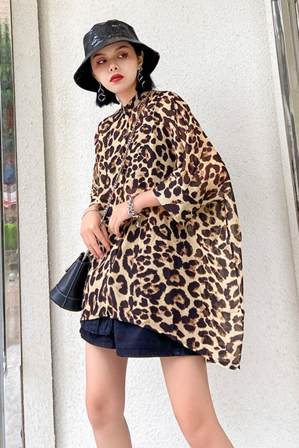 Leopard Print High-Low Button Down Blouse