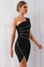 Load image into Gallery viewer, Asymmetric Neck Zipper Detail Party Dress

