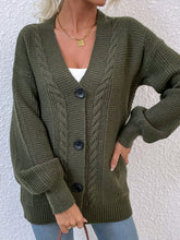 Load image into Gallery viewer, Cable-Knit Button Down Ribbed Trim Cardigan
