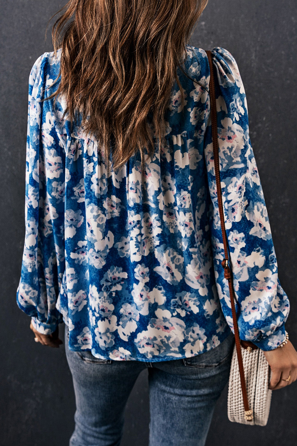 Floral Balloon Sleeve Round Neck Blouse