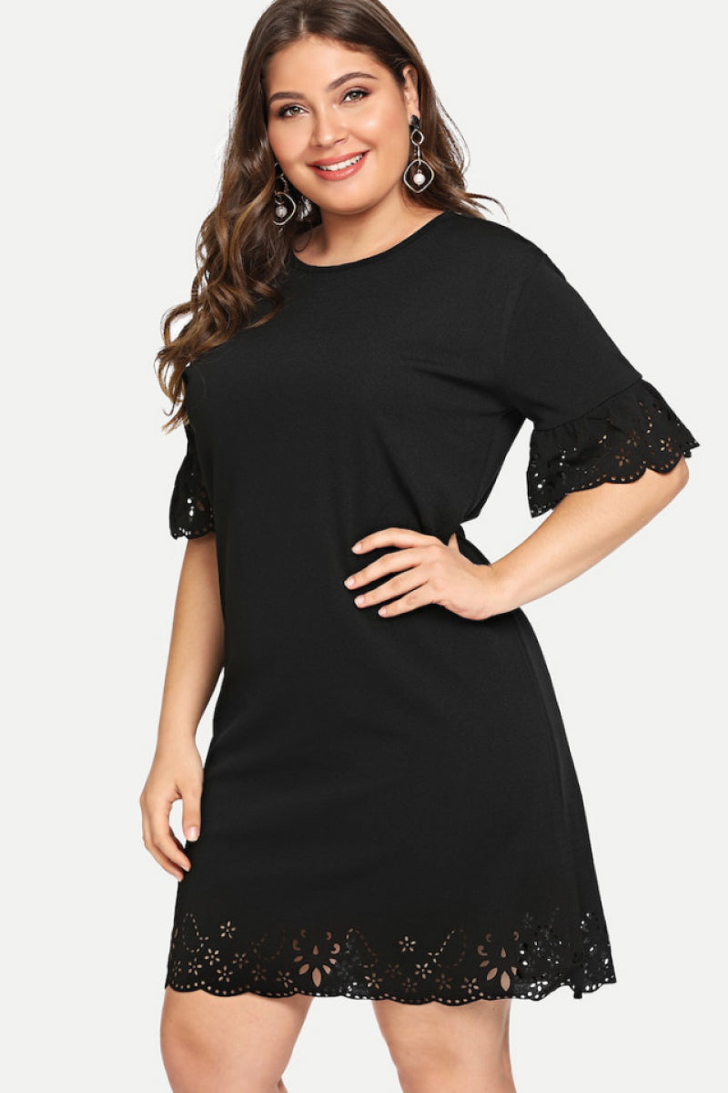 Eyelet Embroidery Hem Drop Shoulder Dress