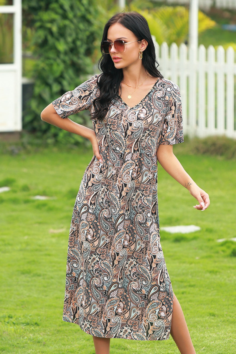 Full Size Range Paisley Slit Dress