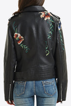 Load image into Gallery viewer, Embroidered Zip Up PU Leather Jacket
