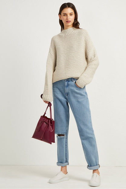 Stitch Knit Mock Neck Jumper