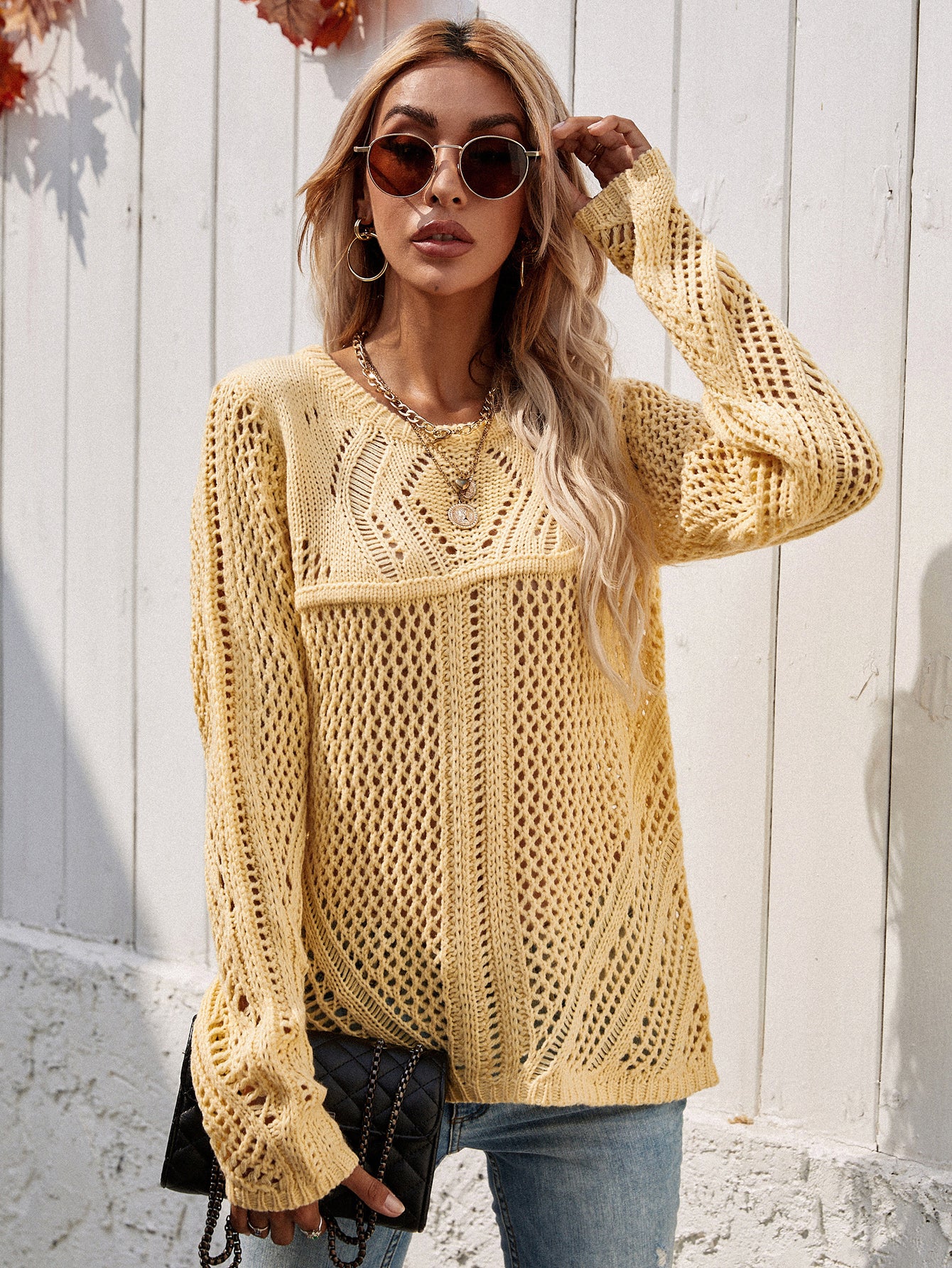 Round Neck Openwork Sweater