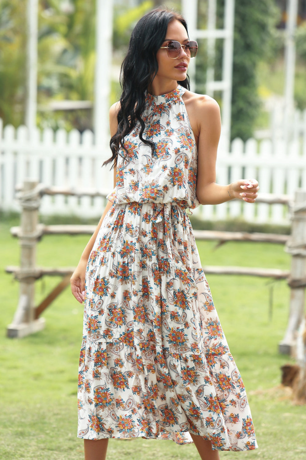 Paisley Halter Lace-up Printed Dress