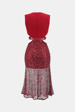 Load image into Gallery viewer, Sequin Cutout Plunge Spliced Mesh Dress
