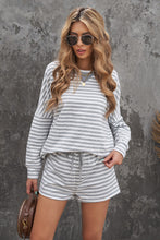Load image into Gallery viewer, Striped Dropped Shoulder Top and Shorts Lounge Set
