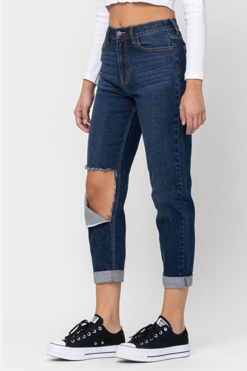 Dark Knee Cut Mom Jeans