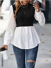 Load image into Gallery viewer, Contrast Round Neck Puff Sleeve Blouse
