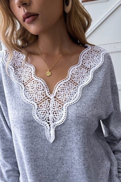 Lace Trim V-Neck Top