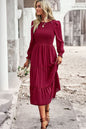 Smocked Round Neck Flounce Sleeve Midi Dress