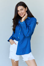 Load image into Gallery viewer, Doublju Blue Jean Baby Denim Button Down Shirt Top in Dark Blue
