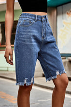 Load image into Gallery viewer, Raw Hem High Waist Denim Shorts with Pockets
