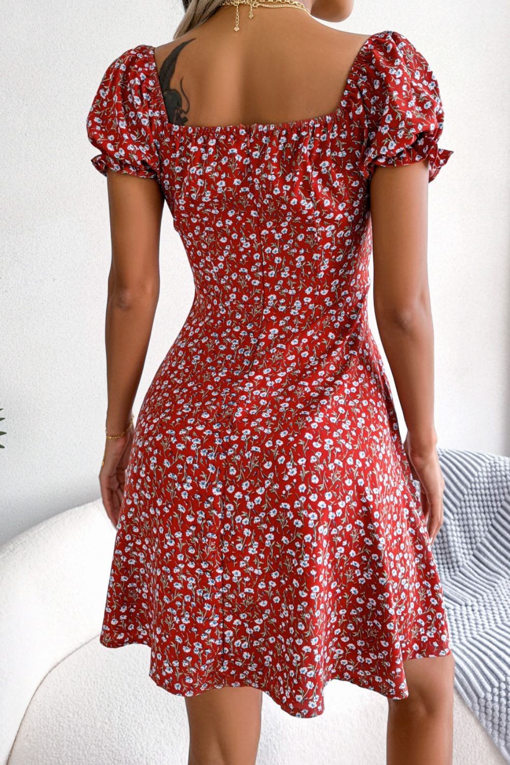 Ditsy Floral Drawstring A-Line Dress