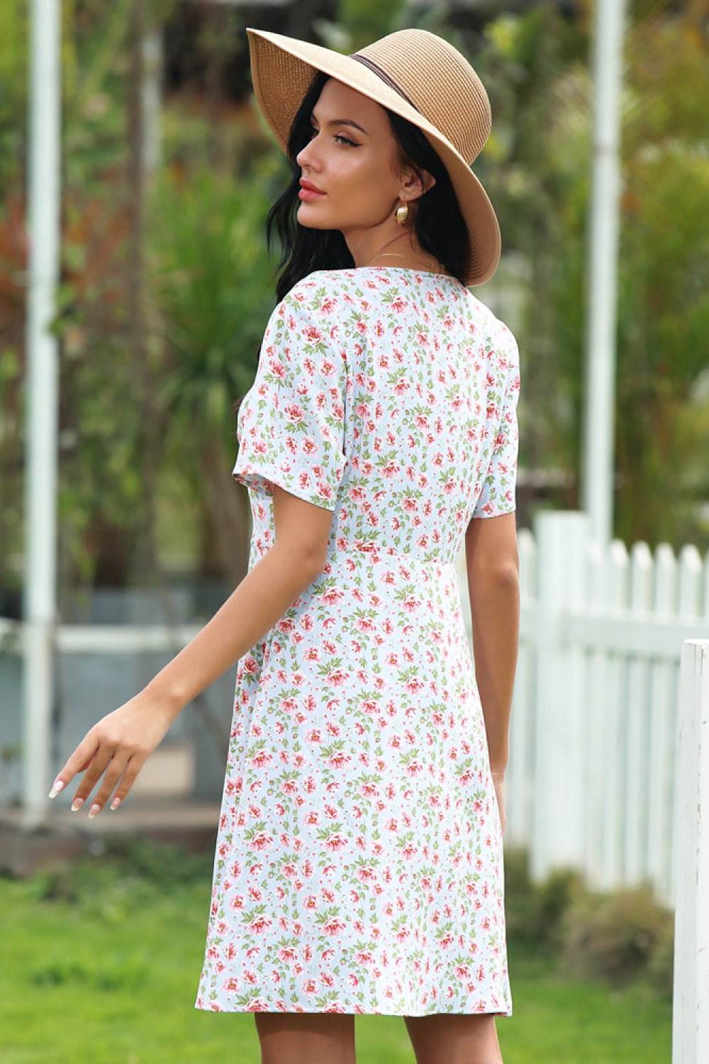 Full Size Range Ditsy Floral Slit Dress