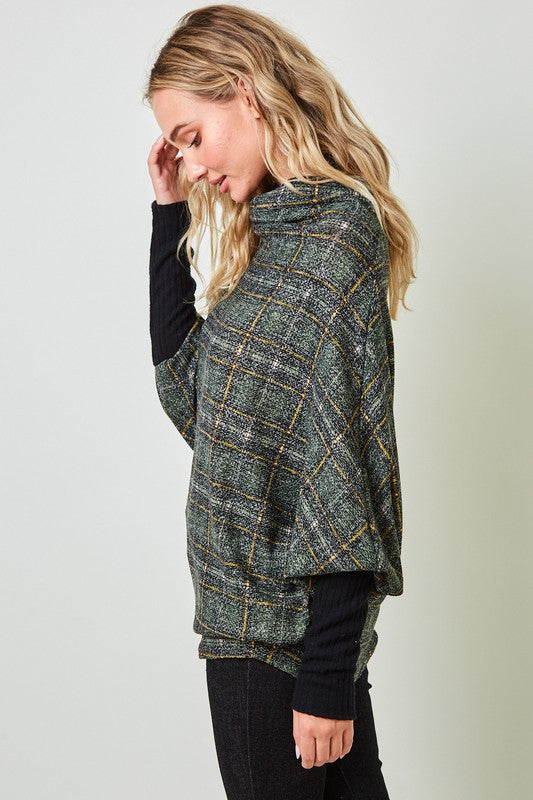 Plaid Textured Cape Poncho