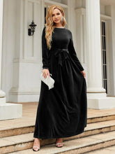 Load image into Gallery viewer, Tie Front Round Neck Long Sleeve Maxi Dress
