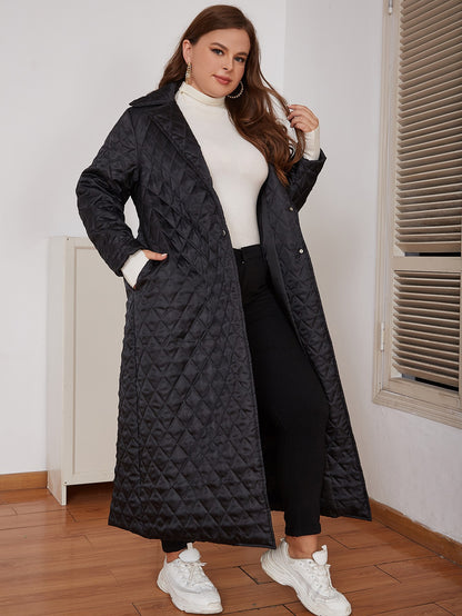 Plus Size Snap Front Lapel Collar Quilted Duster Coat