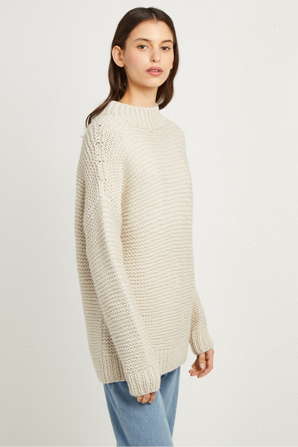 Stitch Knit Mock Neck Jumper