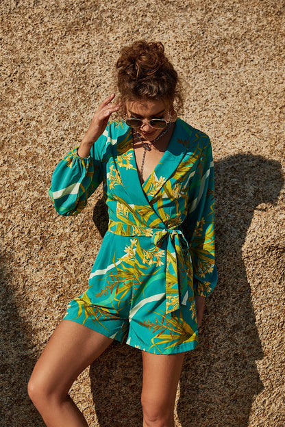 Botanical Print Long Sleeve Romper