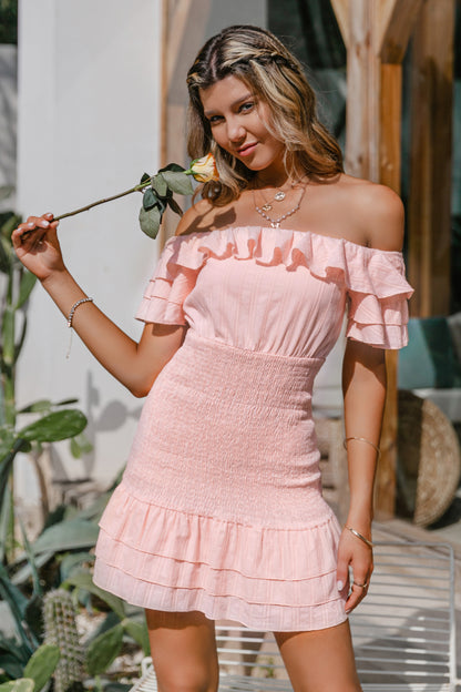 Smocked Layered Off-Shoulder Mini Dress