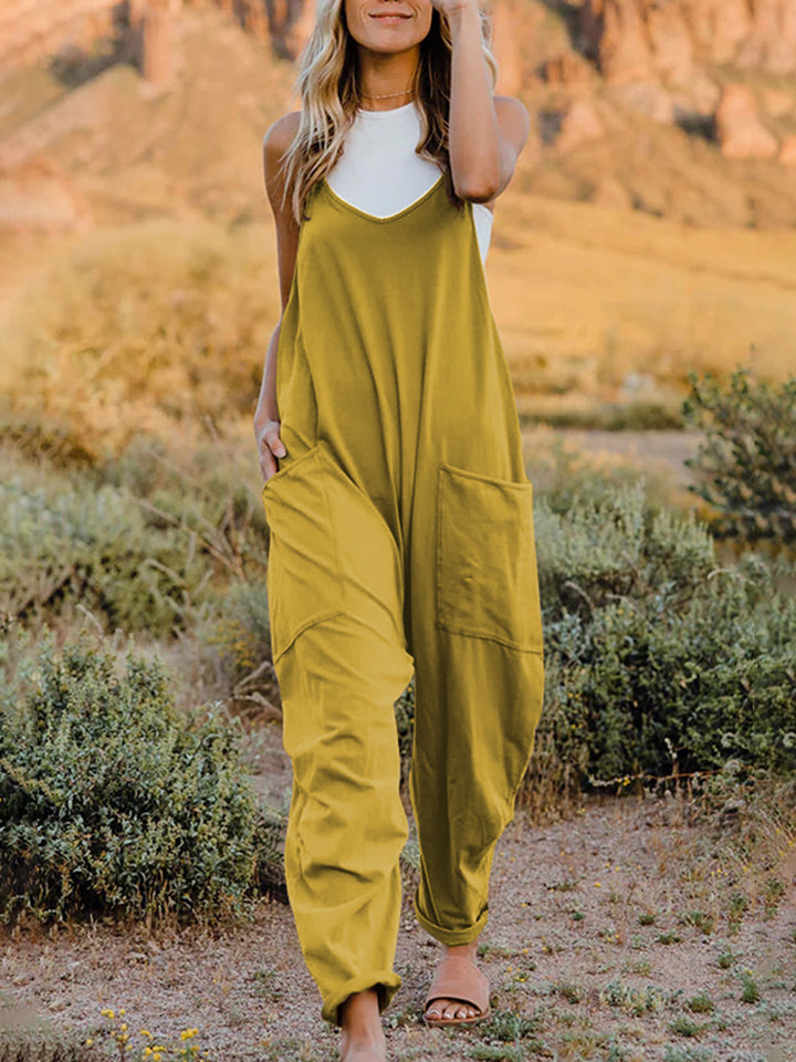 Double Take Full Size Sleeveless V-Neck Pocketed Jumpsuit