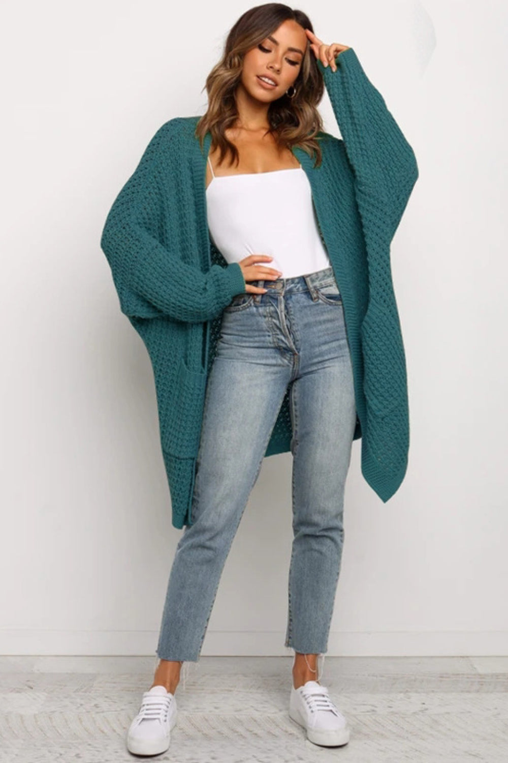 Open Front Pocket Chunky Knit Cardigan