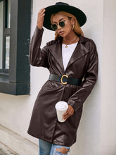 Load image into Gallery viewer, Tie Waist PU Leather Trench Coat

