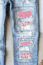 Load image into Gallery viewer, Leopard Patch Distressed Straight Leg Jeans
