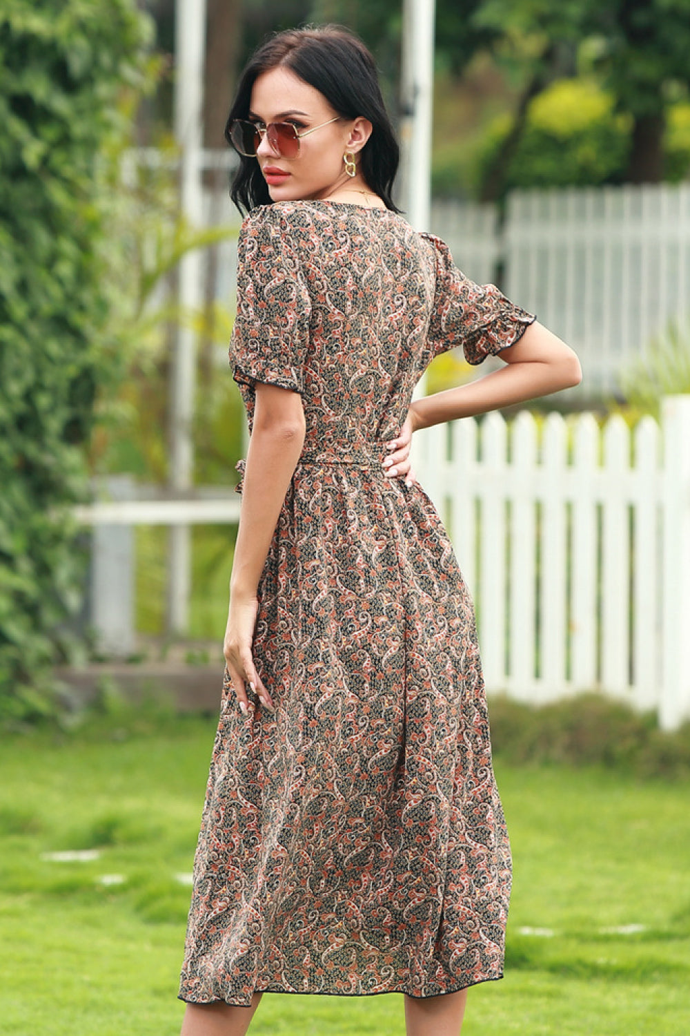 Full Size Range Paisley Wrap Frill Sleeve Dress