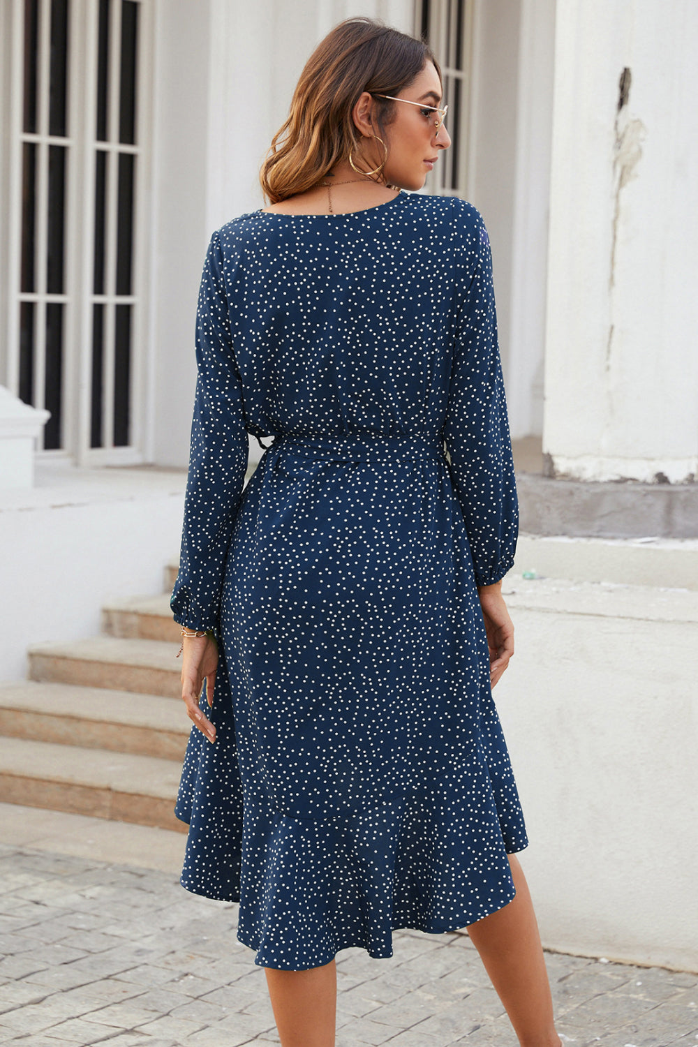 Polka Dot Button Through Flounce Dress