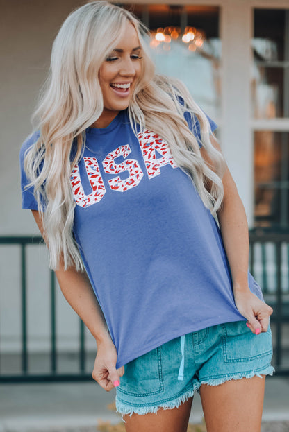 Women USA Leopard Graphic Tee